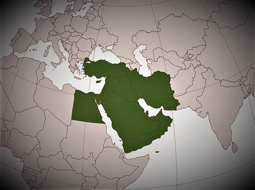Green map of Middle East region highlighting countries