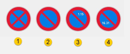 Panneaux basiques de stationnement et d'arrêt interdit.