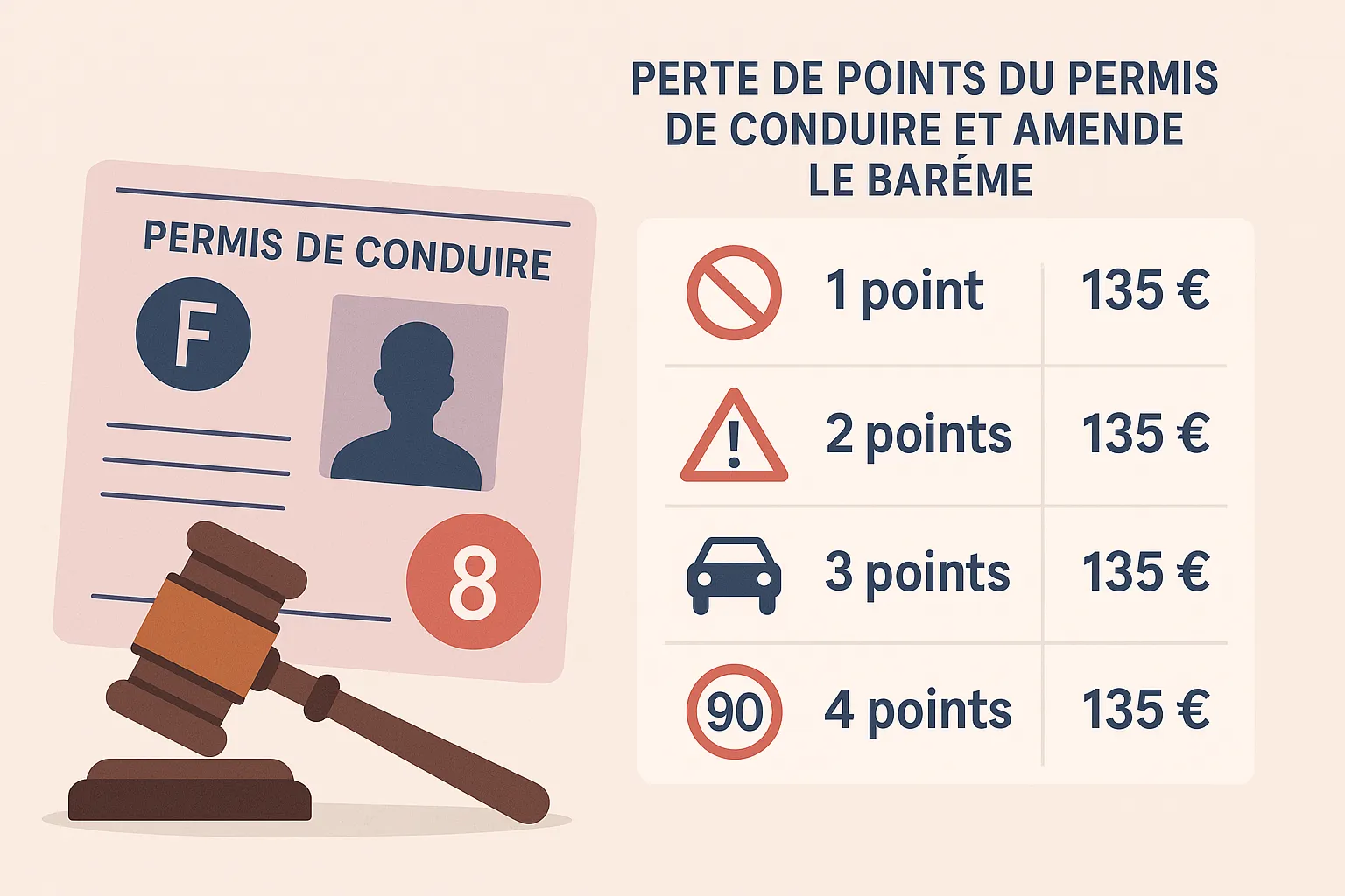 schéma représentant le barême de la perte des points de permis
