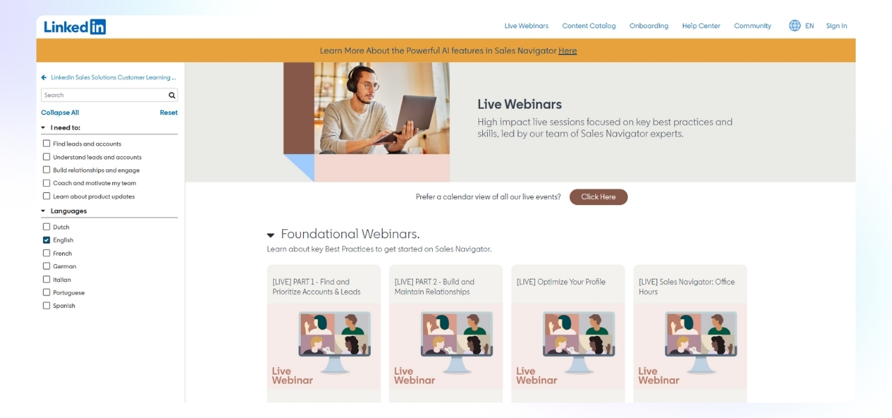 Linkedin sales navigator webinars list