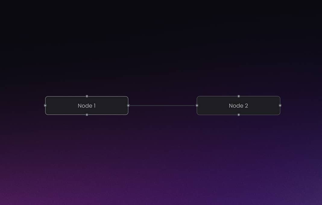 Diagram showing two horizontally aligned rectangular nodes labeled 'Node 1' and 'Node 2' connected by a thin line on a dark gradient background.
