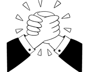 Two hands clasped firmly in a handshake with radiating lines indicating collaboration or agreement.