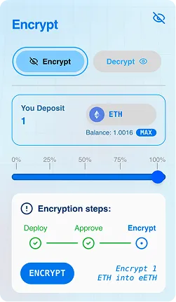 Redact app screen showing token encryption and balance controls