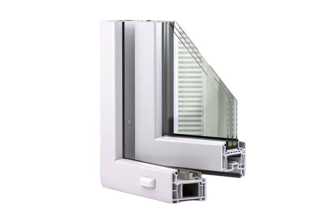 White tilt and turn uPVC window frame showcasing a clear view through the glass, enhancing natural light in the room.