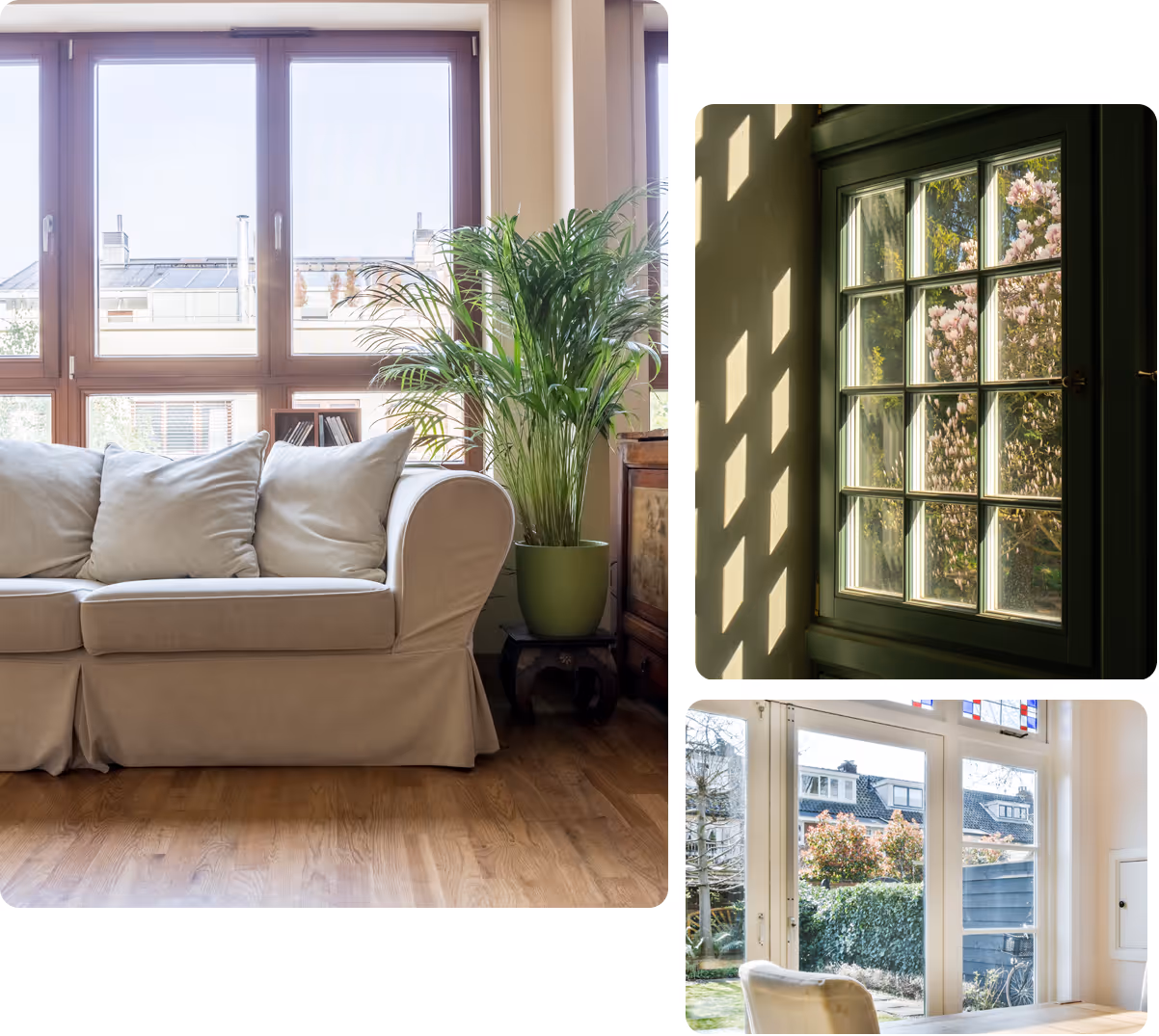 Bright living room featuring double glazed windows and doors