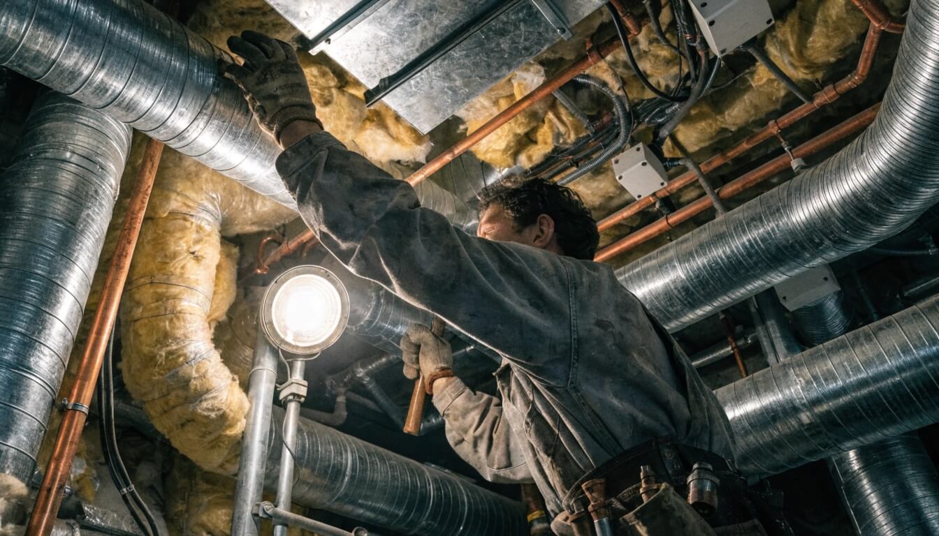 HVAC technician inspecting equipment