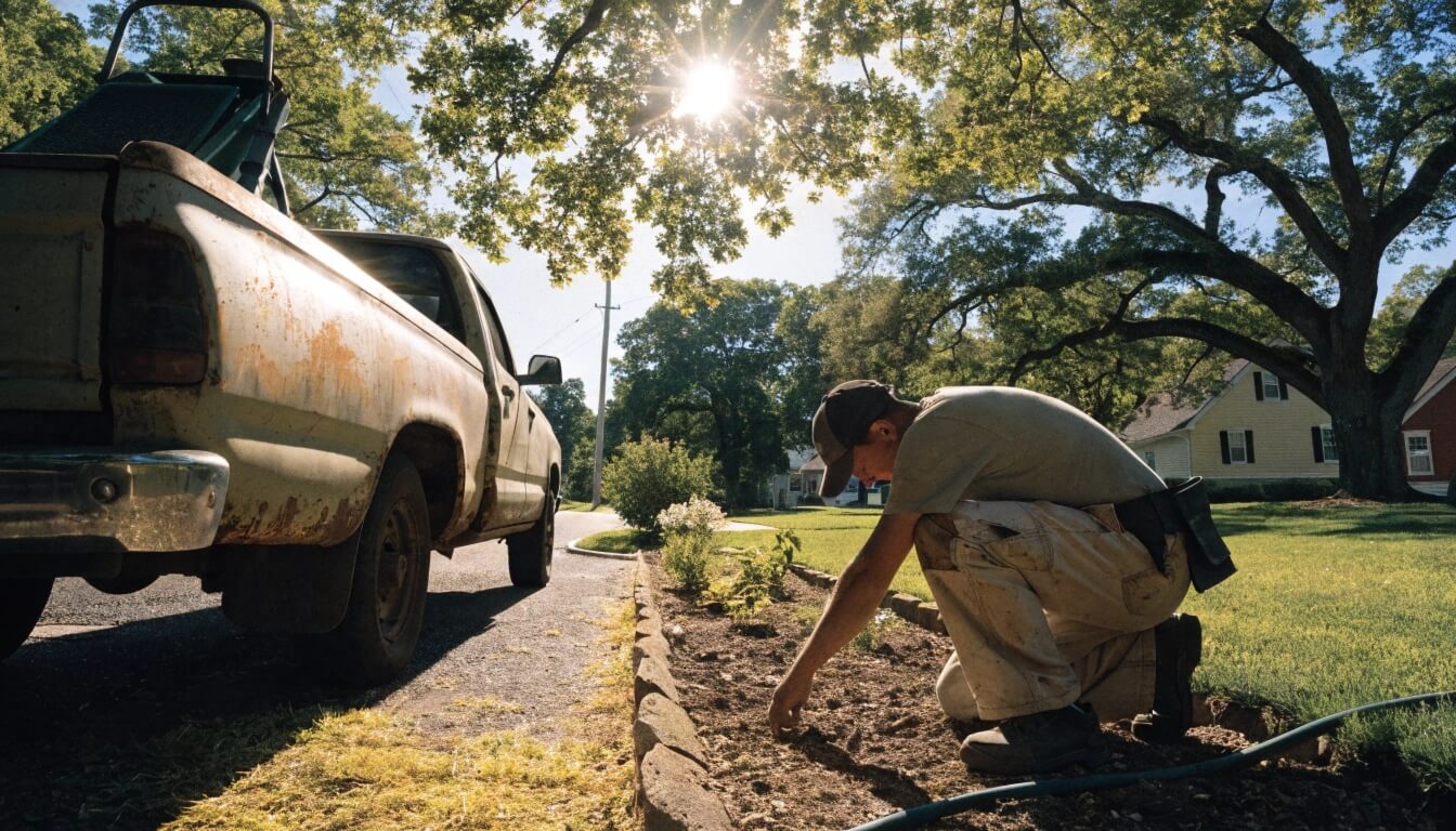 Professional landscaper using iPad in the field