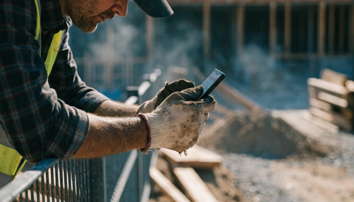 Contractor measuring a wooden beam with a yellow tape measure on a construction project