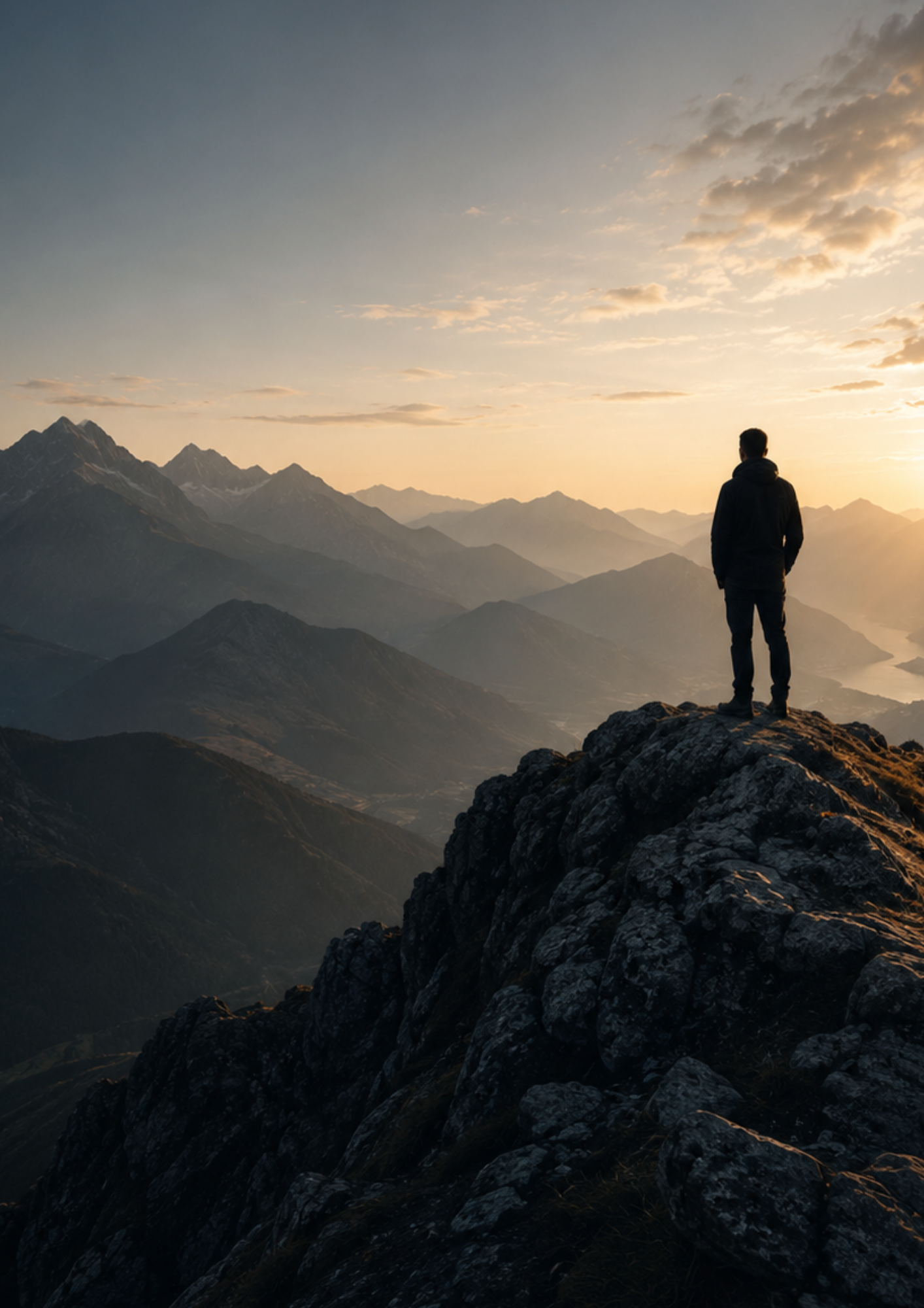 Leader standing above a mountain landscape
