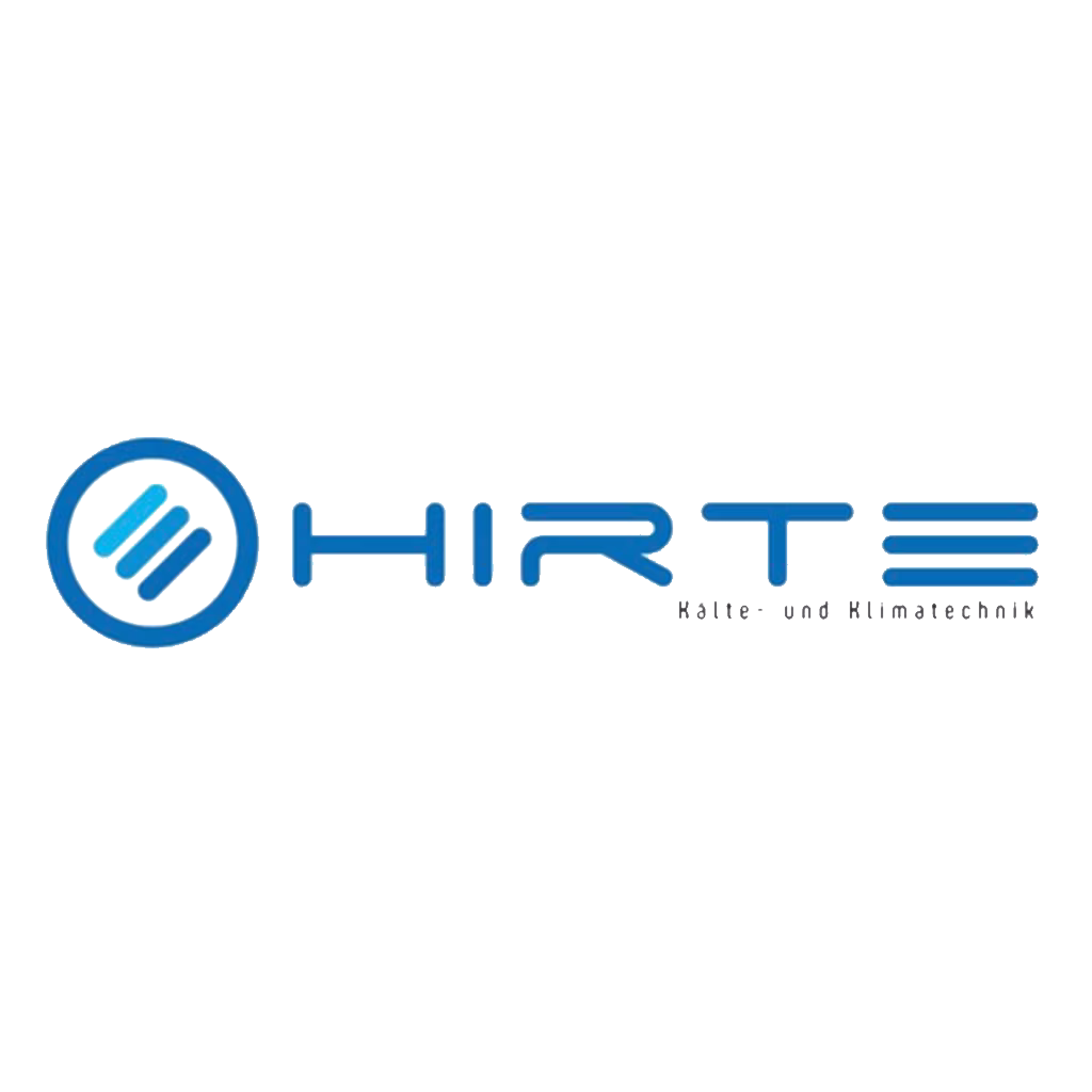HIRTE Logo mit kleinem Text darunter Kalte- und Klimatechnik in Blau.