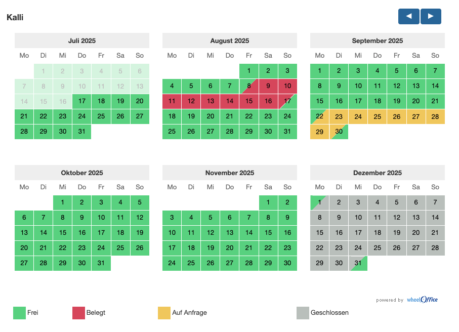 Screenshot vom Wheeloffice Buchungskalender