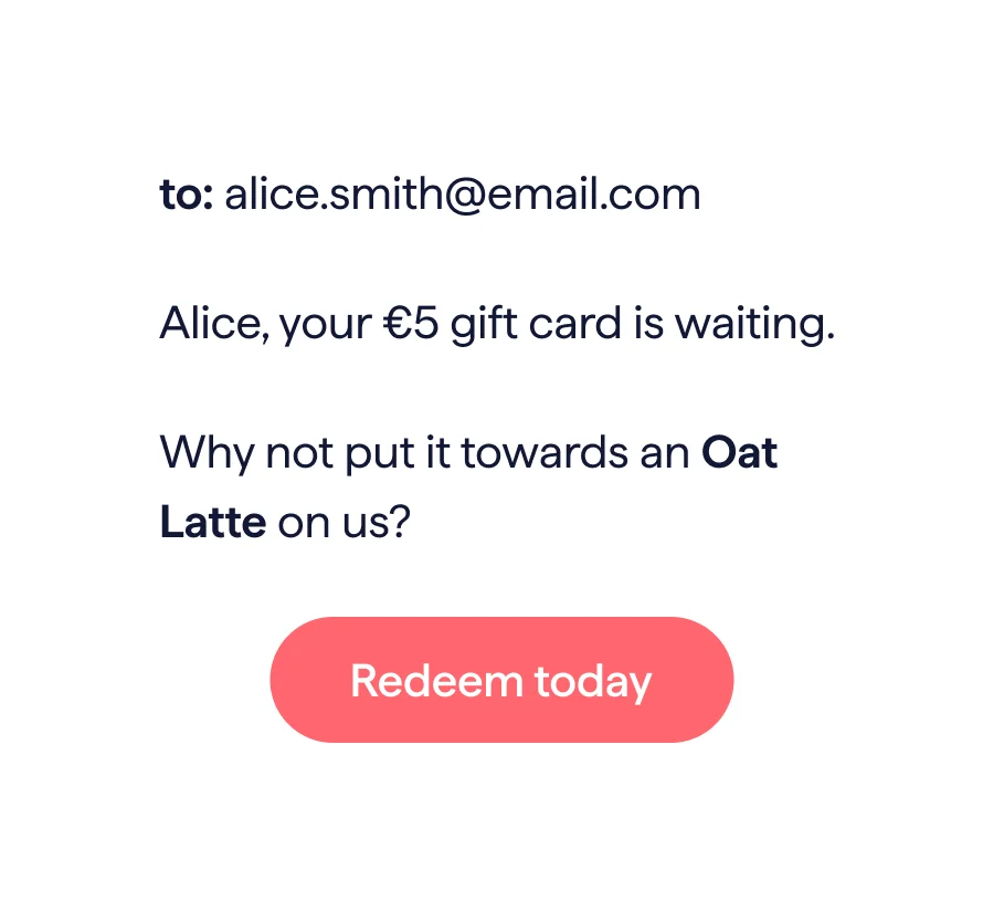 Screen showing that Alice Smith got a 5$ gift card