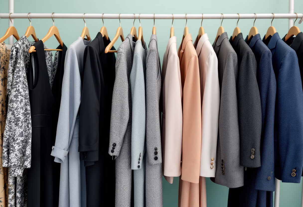 image of dresses and suits hanging in a shop