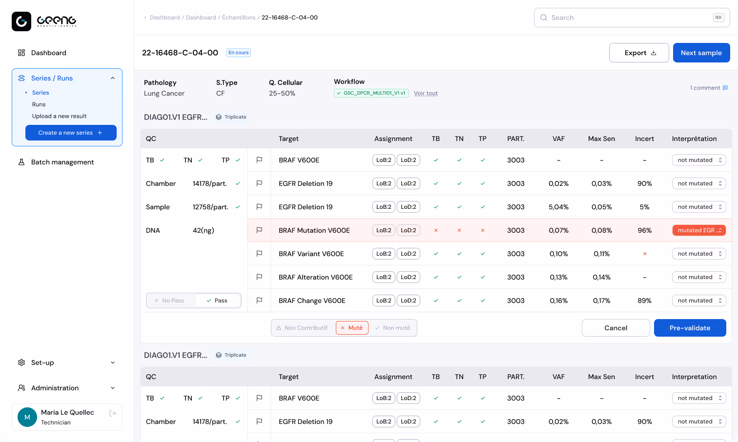 Preview du système de validation d'échantillons de l'application