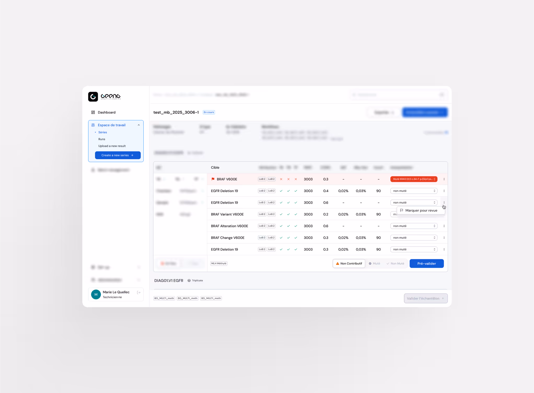 App Screen of the samples validation screen of DPCR Application