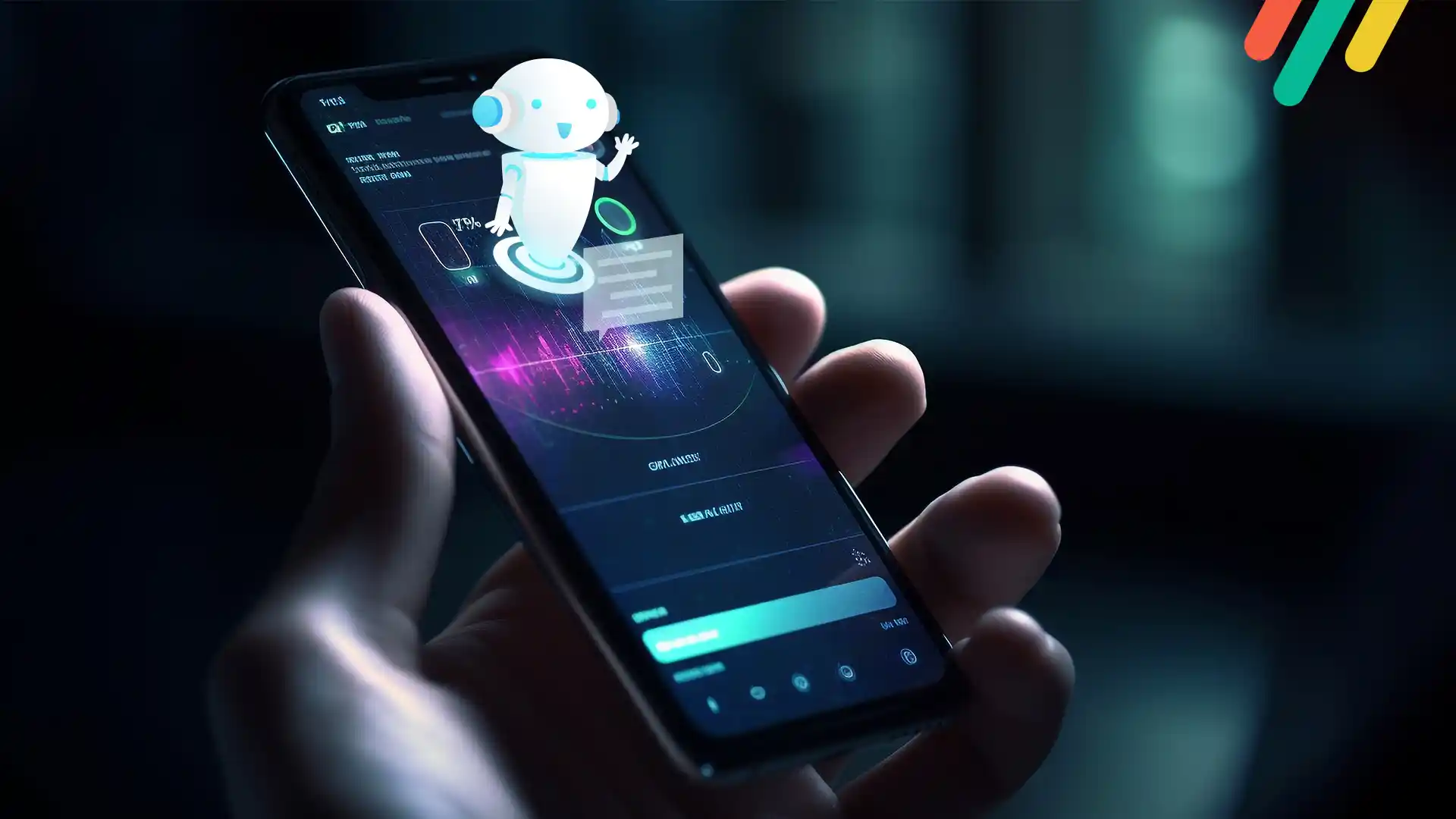smartphone screen with a graphic representation of a voice bot