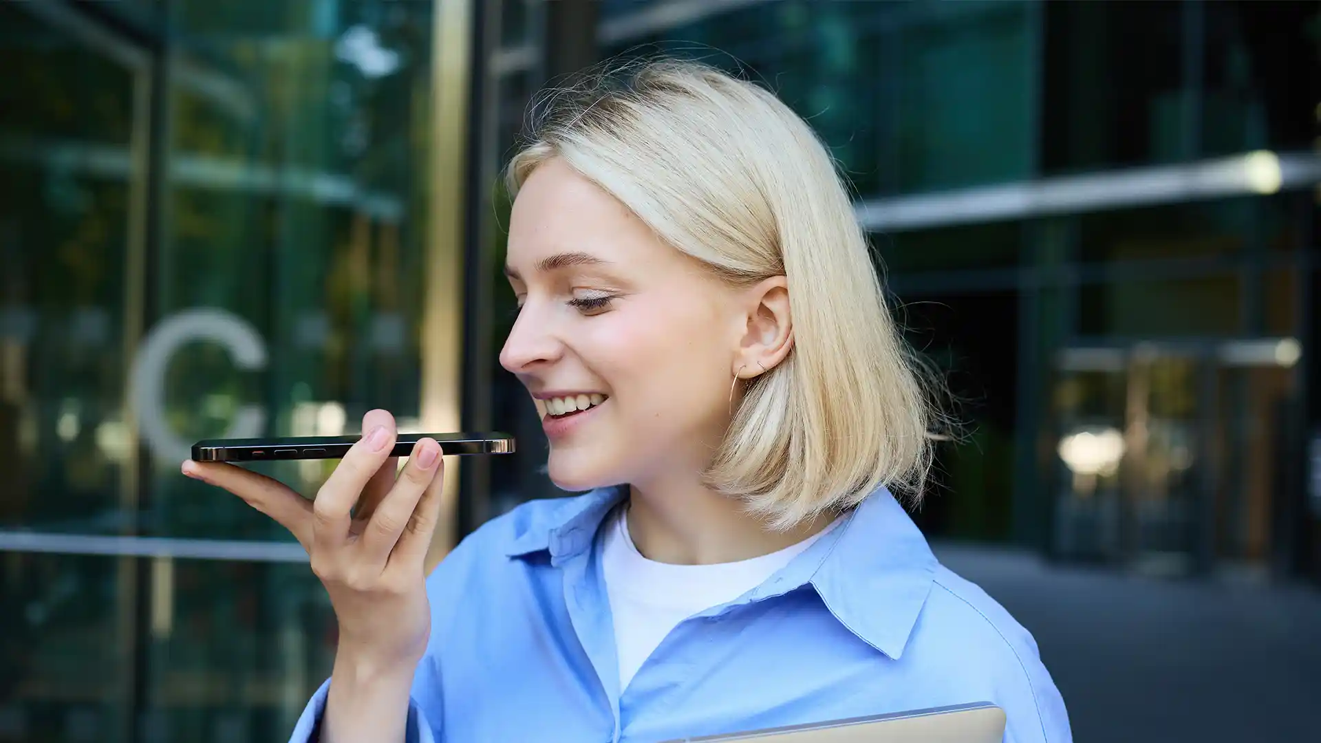 a customer talking on the phone with a voice bot