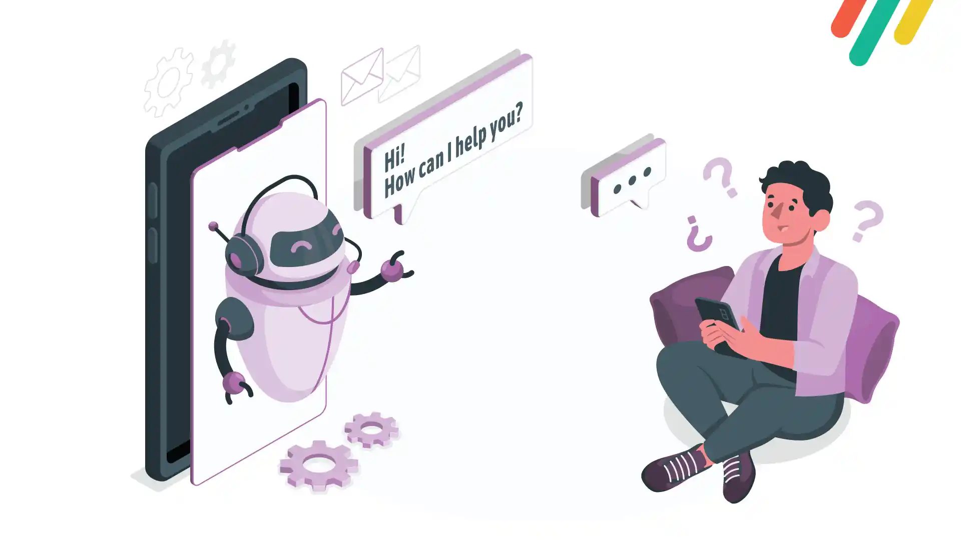 A graphic illustrating interaction with a chatbot or voice AI system.