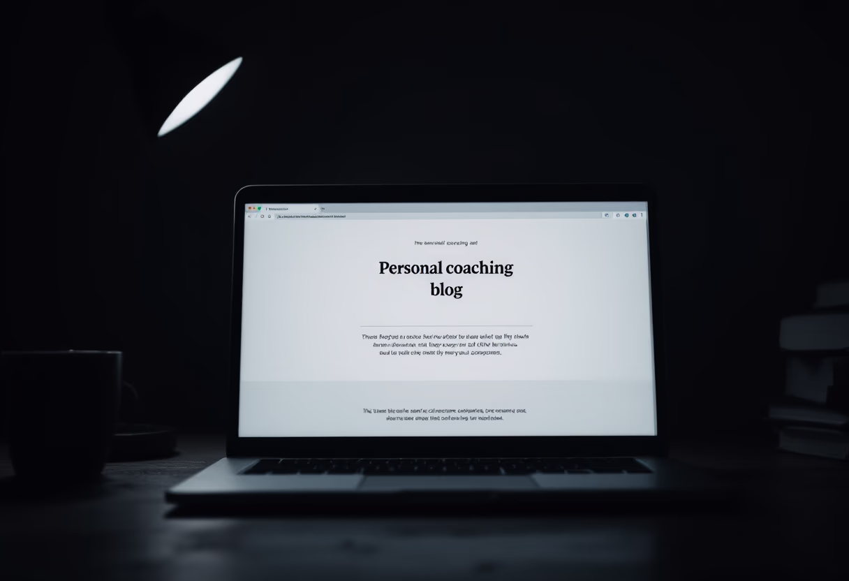 image of a laptop displaying a coaching blog (for a personal coach & consultant)