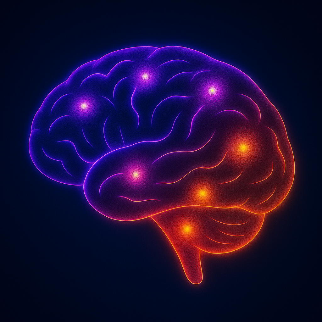 Neon brain illustration with glowing nodes representing cognition and mindset