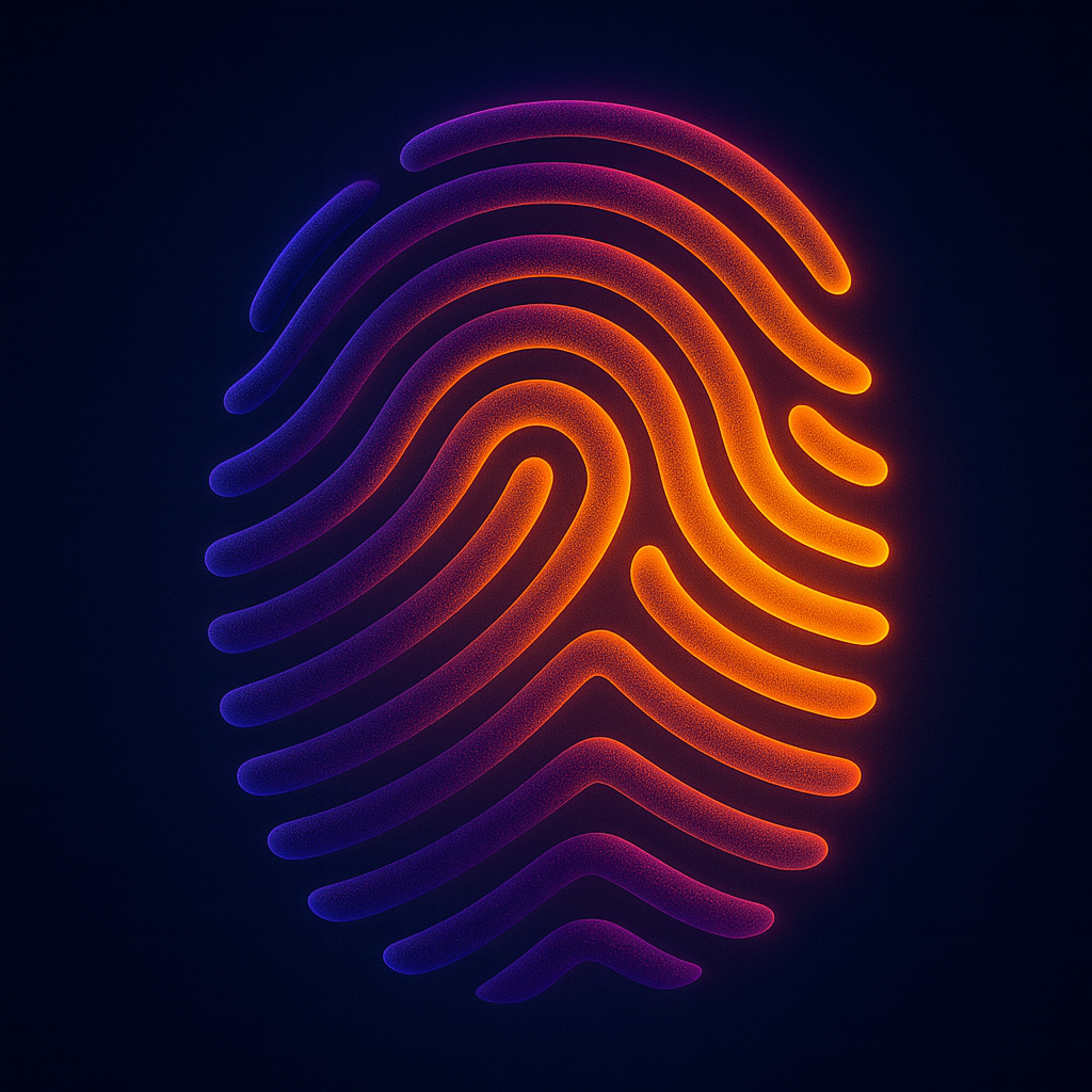 Neon fingerprint symbolising precision health and individual wellbeing
