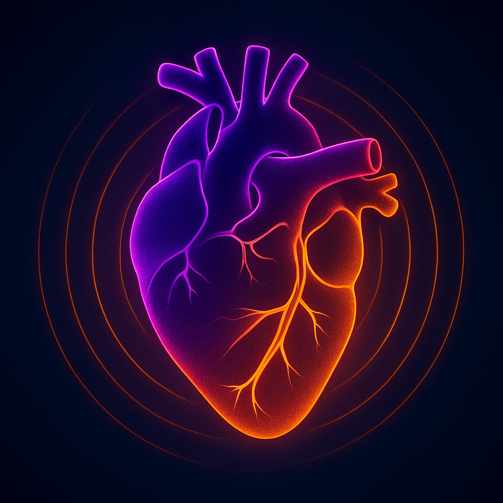 Neon heart illustration symbolising vitality and systemic health