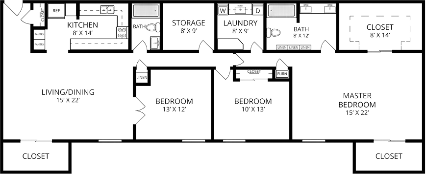 3 Bedroom apartment illustration, Avina Living of Milwaukee