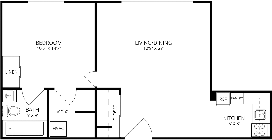1 Bedroom apartment illustration, Avina Living of Milwaukee