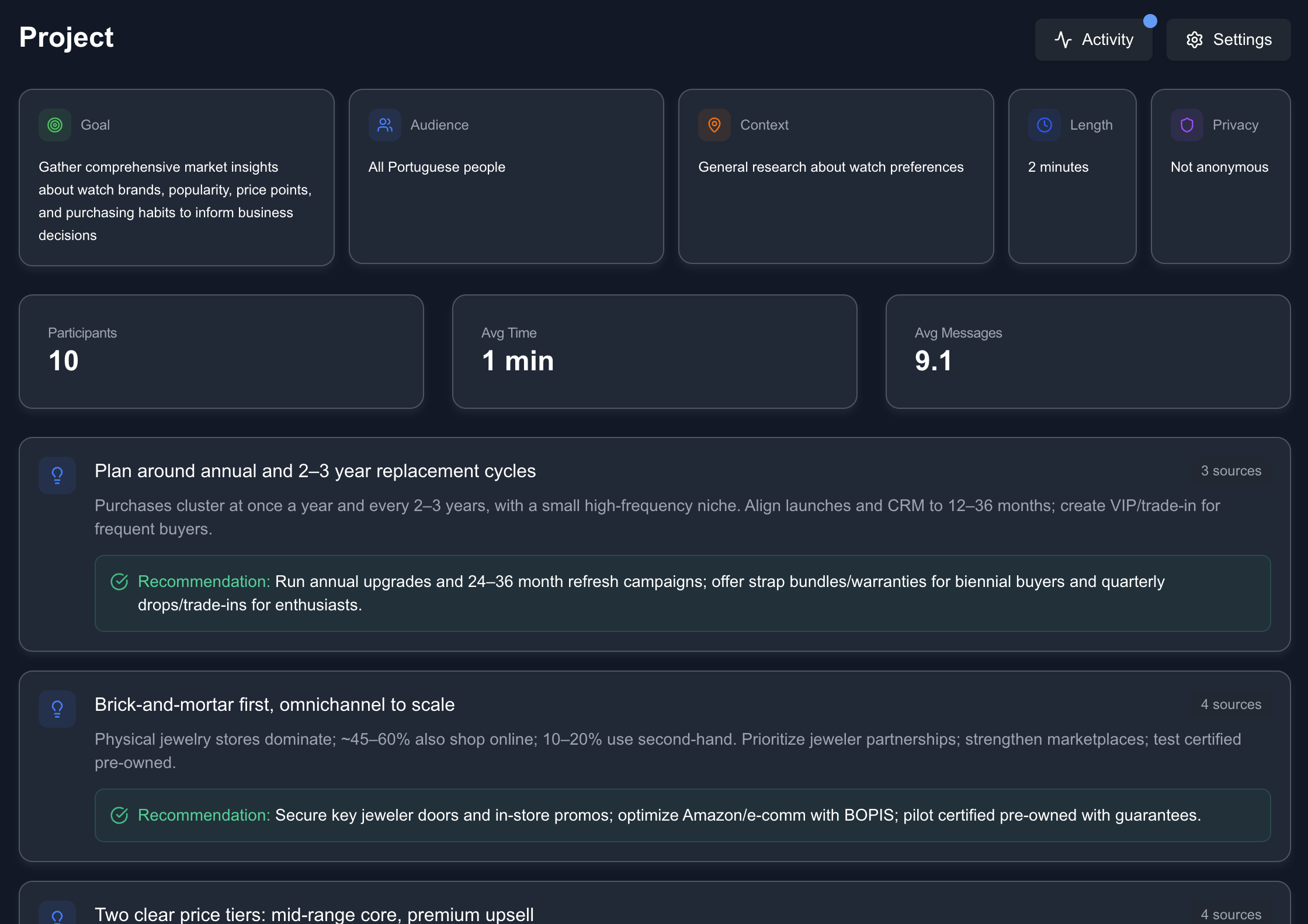 Sam dashboard, showing the reports and response metrics