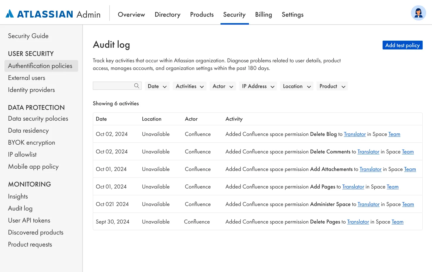 Atlassian Admin Beispiel-Screenshot