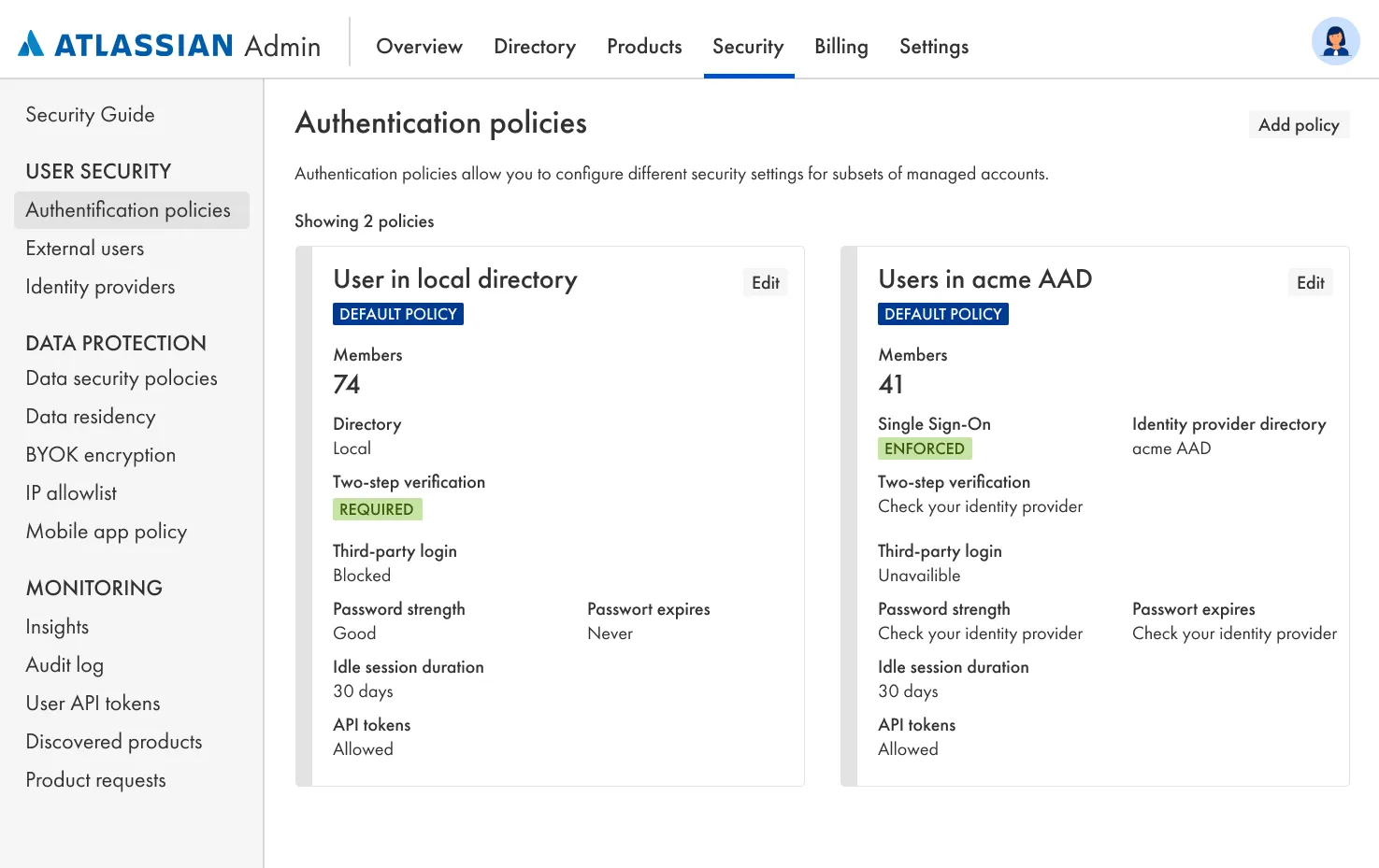 Atlassian Admin Beispiel-Screenshot