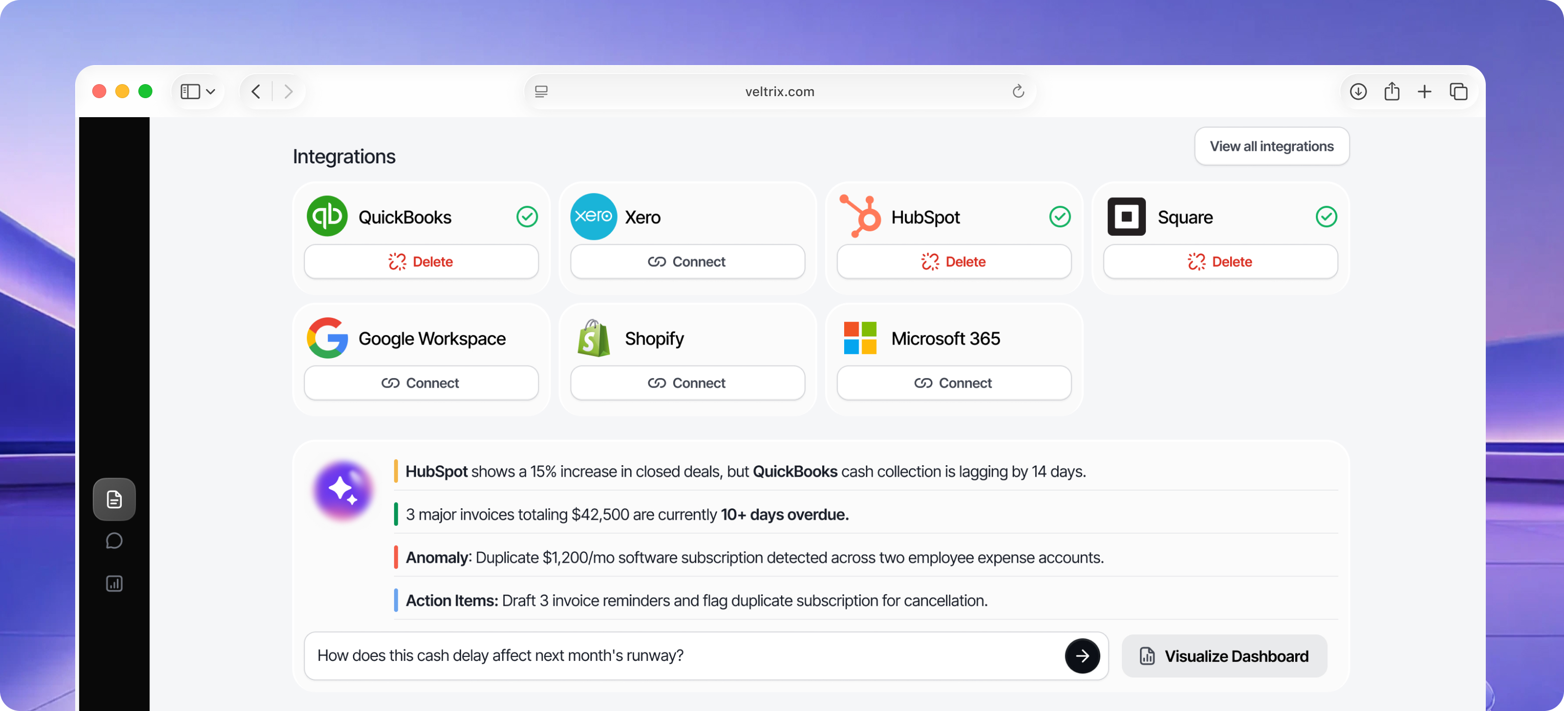 Veltrix dashboard view 1