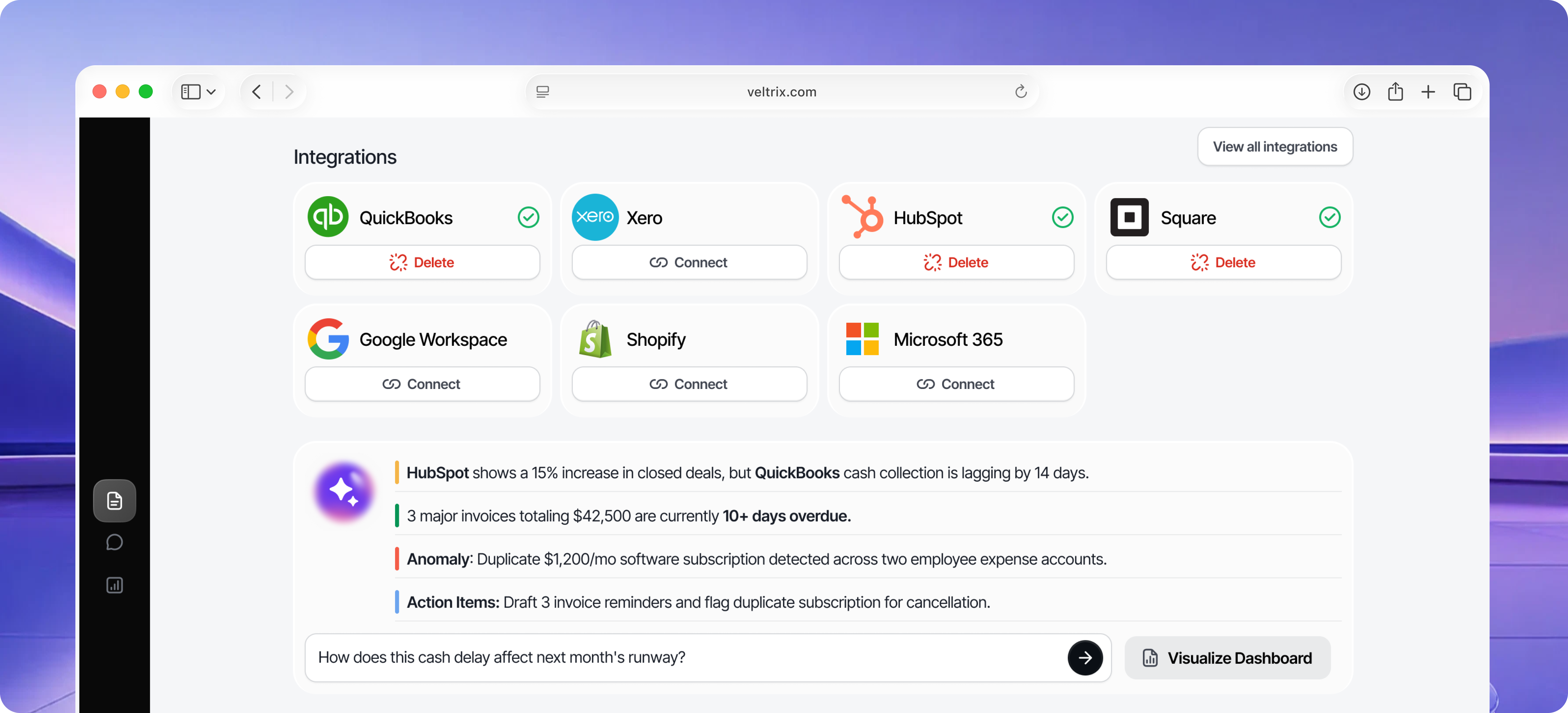 Veltrix dashboard view 1