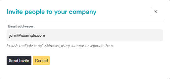 Invite people to your company dialog with an email address field