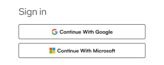 Workbloom sign in page with two buttons Continue With Google and Continue With Microsoft