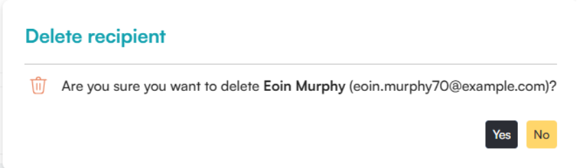 Delete recipient confirmation dialog