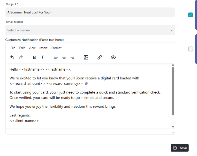 Customize Notification editor with a sample email
