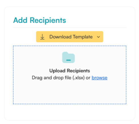 Add Recipients panel with a Download Template button
