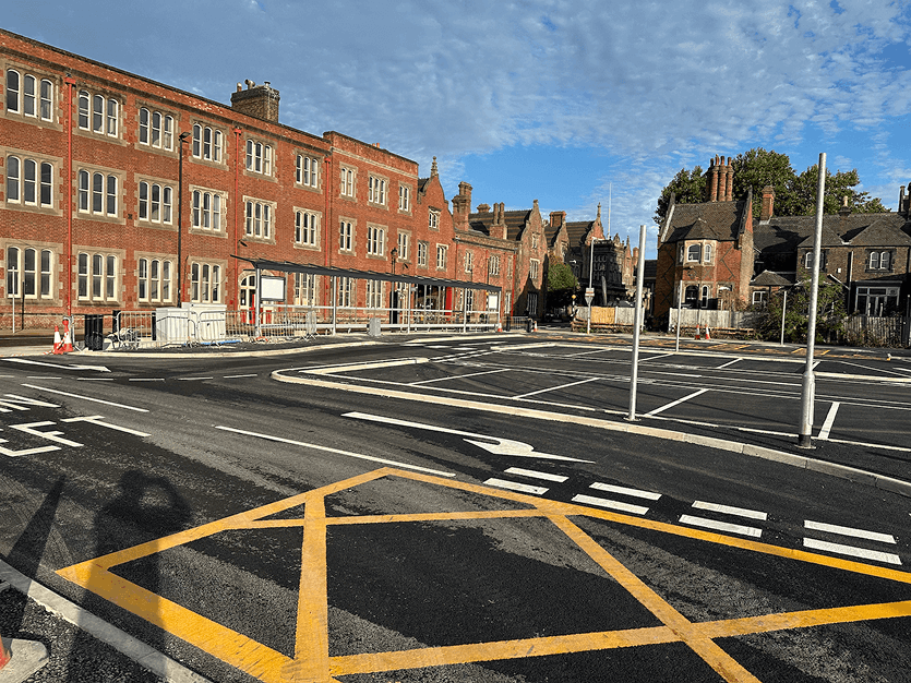 new car park with road markings in stoke city centre by lcs