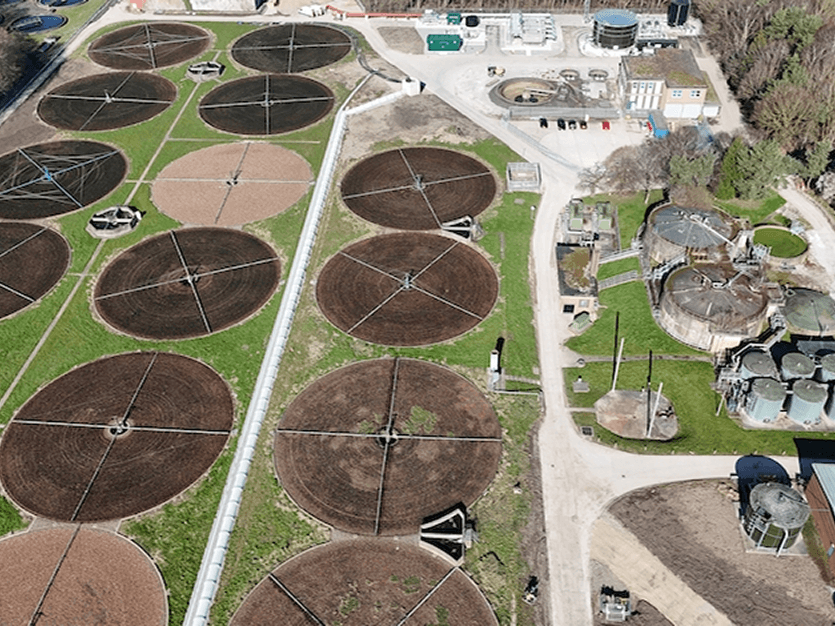 overhead drone image of the macclesfield wwtw site