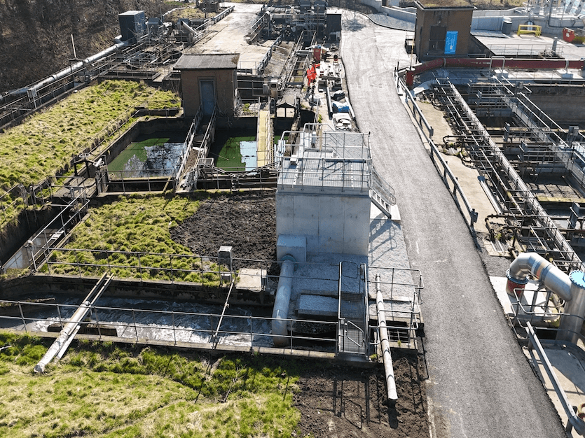 overhead drone image of the macclesfield wwtw project