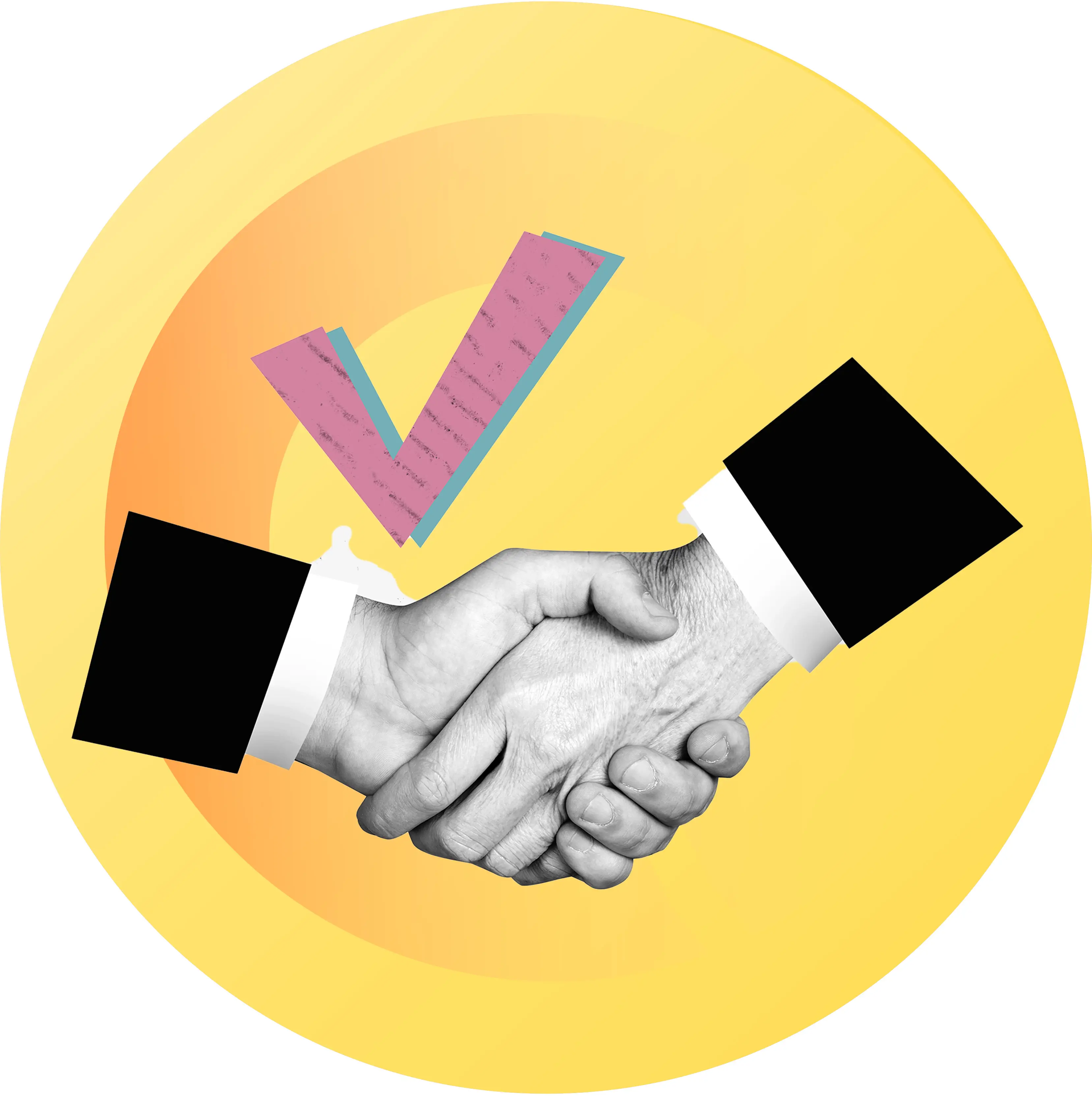 We offer you a job. Two hands are shaking.
