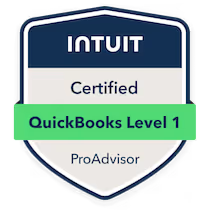 Intuit Certified QuickBooks Level 1 ProAdvisor badge in blue and green