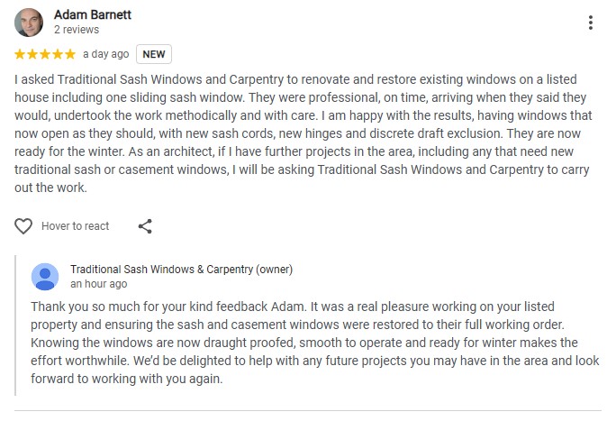 a nice google business review from a client