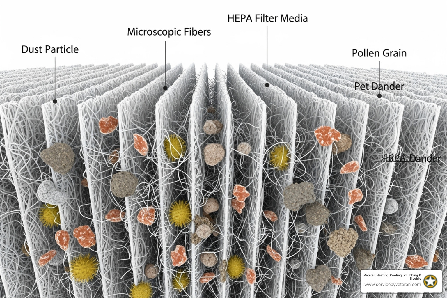 image showing how a HEPA filter traps particles - air purification installation