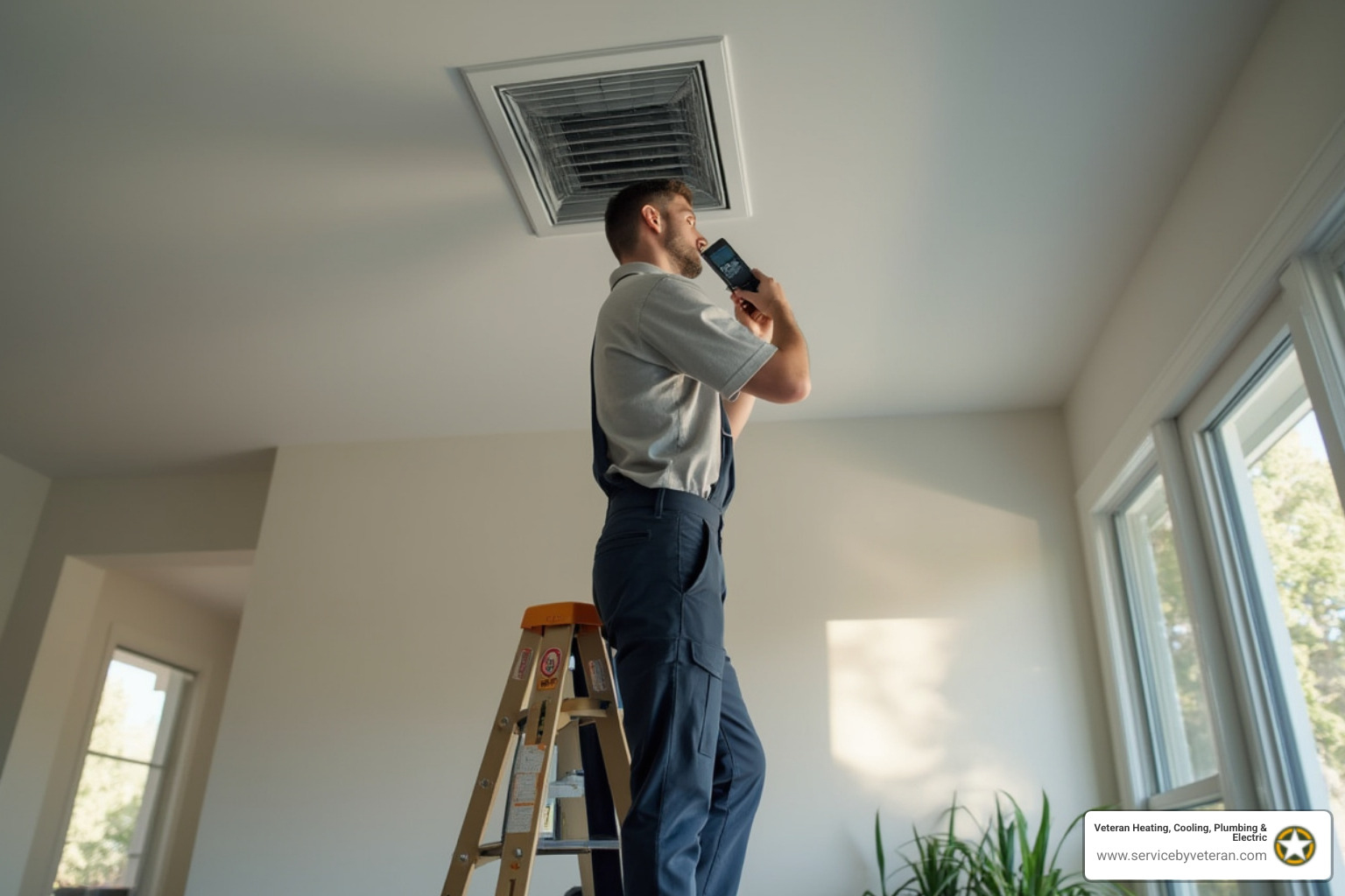 tech measuring airflow at supply register during balancing - ductwork installation service