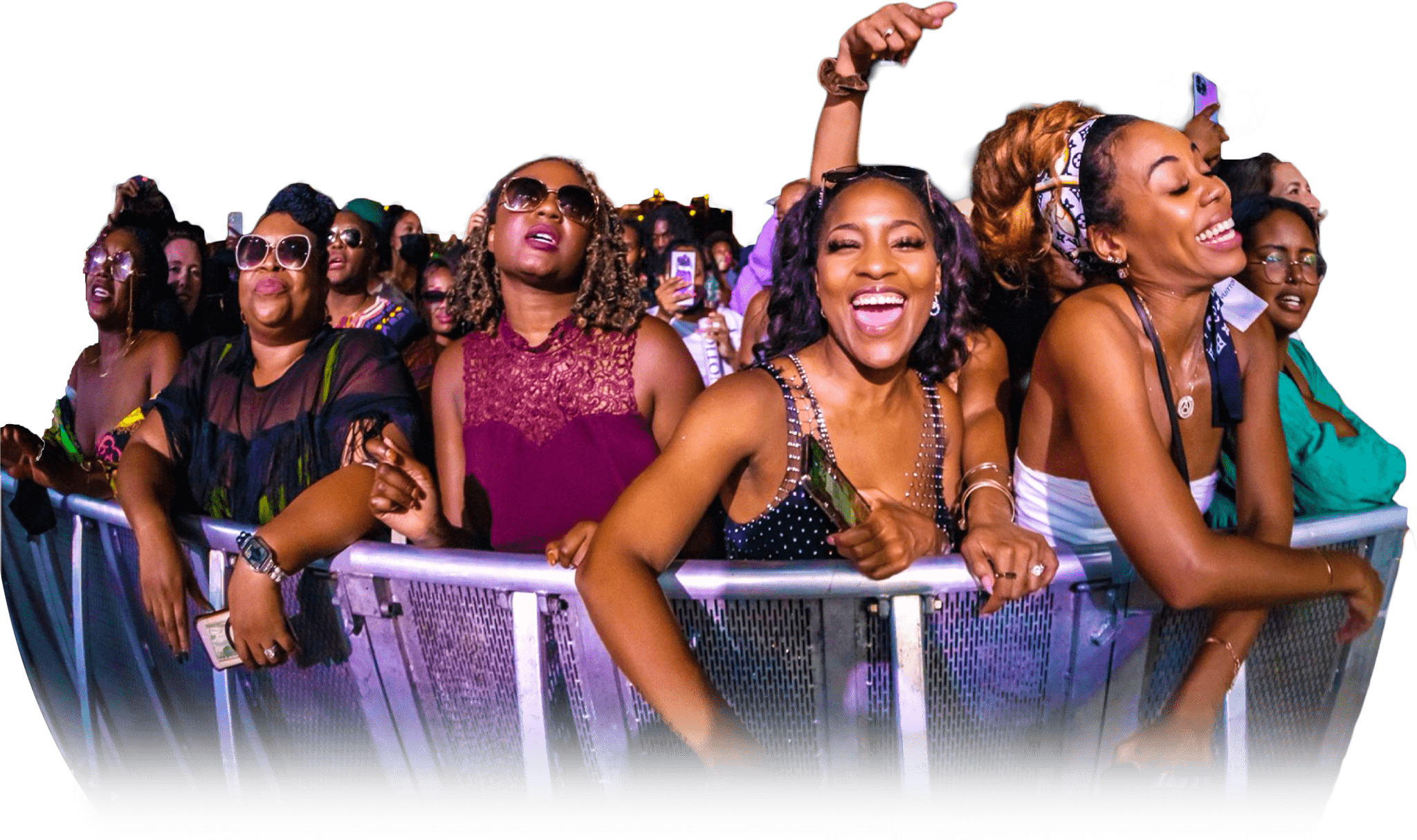 Diverse crowd of music fans enjoying live performance at benefit concert supporting HBCU students