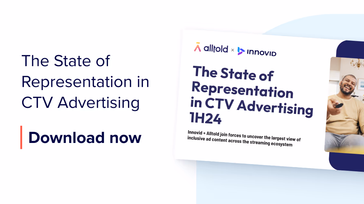 Promotional graphic for "The State of Representation in CTV Advertising" by Alltold and Innovid.