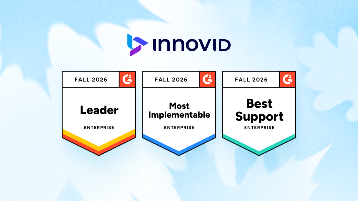 Innovid G2 Fall 2026 badges: #1 Enterprise Implementation in Creative Management Platforms and Mobile Advertising; Grid® Leader in Creative Management, Cross-Channel, Display, Mobile, and Video Advertising