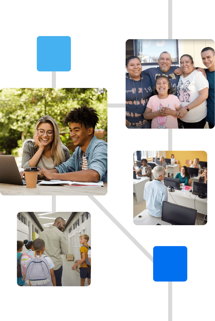 A scrolling collection of photos showing adults engaging in high-reward careers and educational experiences